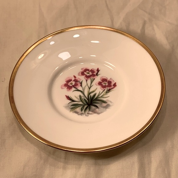Royal Worcester Gold & White Trinket Dish, Alpine Flowers, Saucer China EASTER - Picture 5 of 7